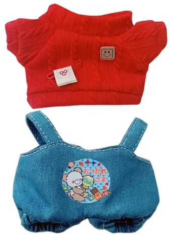 niannyyhouse Sweater Bib Pants Cowboy Bear Outfit 10cm~15cm 20cm 40cm Plush Doll Clothes Doll Accessories (Red 10cm~15cm)