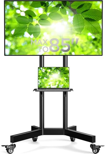 Perlegear TV Stand on Wheels for 32-85 Inch Screens up to 60kg, Height Adjustable Rolling TV Cart for LCD OLED 4K Flat/Curved Panels, Moblie Portable TV Stand with Lockable Wheels, Max VESA 600x400