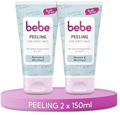 bebe Peeling für zarte Haut (150 g), sanfte Gesichtsreinigung mit Aprikosenextrakt & -Duft, gründliche Hautreinigung für normale Haut & Mischhaut (Packung mit 2)