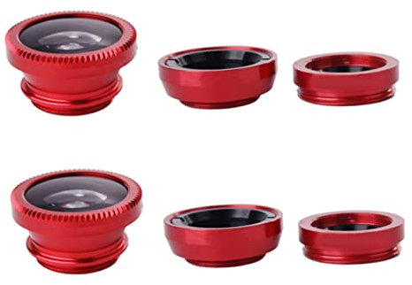 DOITOOL 2 Sätze Telefon objektiv Macro Lens Handy Fotografie zubehör Makroobjektiv Phone Lens Weitwinkelobjektiv aufsteckbares Telefonkameraobjektiv Handy Fischaugenobjektiv Metall rot