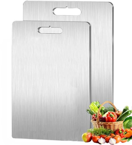 Lot de 3 planches à découper en titane antidérapant et anti-adhésif - Qualité alimentaire - Tapis de découpe en titane pour viande, légumes (2, XL)