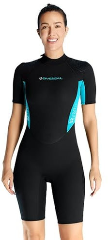 Kurze Neoprenanzüge für Damen 3mm Neopren Tauchanzug Rückenverschluss Kurzarm Wetsuit für Tauchen Schnorcheln Surfen und Schwimmen S Größe