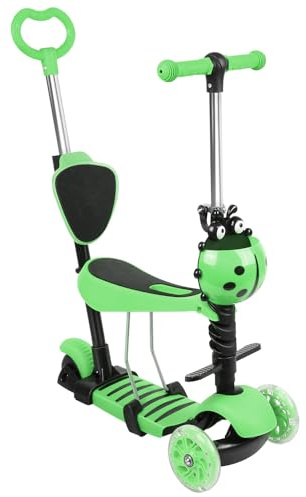 Trottinette avec Siège 5 en 1,Trottinette pour Enfants, Trottinette 3 Roues LED, 3 Roues Plateau Antidérapant LED, Trottinette Tricycle Réglable en Hauteur, 5 in 1 (A) Verde