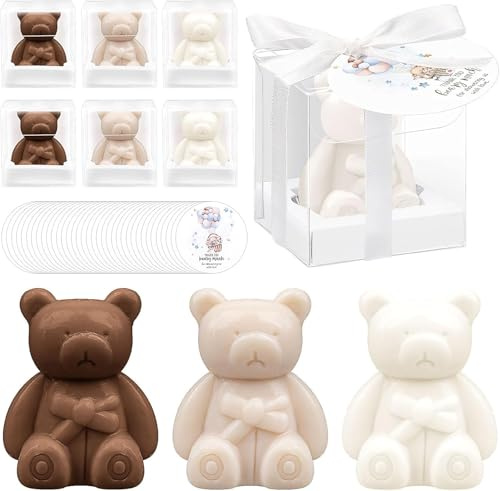 36 Ensembles de Souvenirs de Baby Shower – Petits Savons Artisanaux en Forme d’Ours avec Cartes de Remerciement et Boîtes pour Décoration de Baby Shower, Cadeaux d’Invités et Fêtes de Mariage