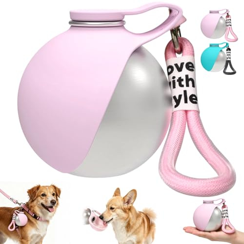 Botella de Agua portátil para Perros para Llevar, 285 ml Acero Inoxidable con Cuenco de Silicona Plegable; Botella a Prueba de Fugas para Perros y Gatos, Ideal para Viajes y acampadas (Rosa)