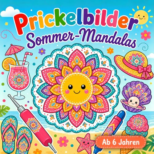 Prickelbilder Sommer-Mandalas: Bastelbuch mit 50+ sommerlichen Prickelvorlagen zum Ausmalen, Prickeln und Ausschneiden | Kreativer Bastelspaß für Kinder ab 6 Jahren
