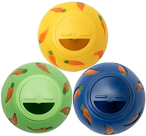 Niteangel Treat Ball, Snack Ball for Small Animals (Small, Yellow, Blue & Green)
