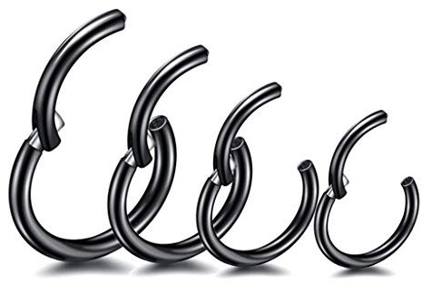 4 Stk 6/8/10/12mm 16G Edelstahl Nasenring schwarz Damen Herren Septum Clicker Ring Nasenring Set Ohr Lippen Nasenpiercing Lippenpiercing Knorpel Creolen für Männer Frauen