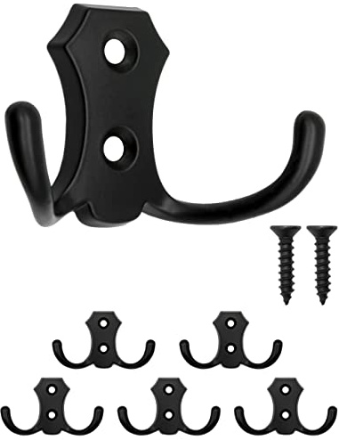 FUXXER 5 ganchos de pared dobles para ropa, metal, estilo vintage, color negro