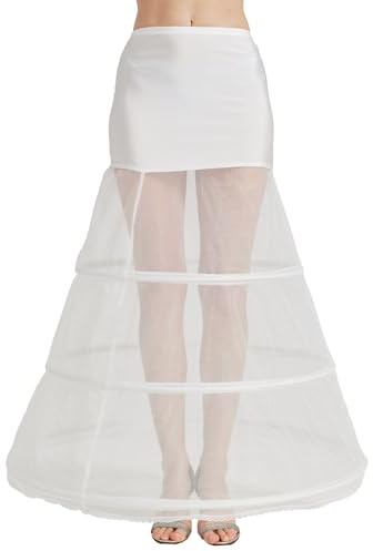 BEAUTELICATE Petticoat Unterröcke Reifrock Damen Lang A-Linie Crinoline Hohe Taille für Brautkleid Abendkleid Hochzeit Rockabilly Weiß (Weiß - 3 Reifen,48-50)