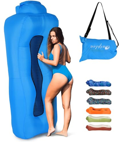 Outplea Inflatable Lounger Air Sofa Waterproof, Portable Air Filled Lounger with Mesh Back, Blow up Sofa for Beach Pool Camping Travel, Blue