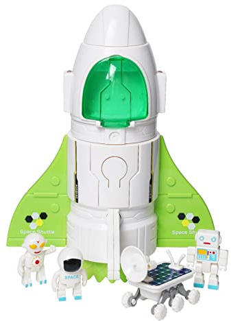 Jomifin Spaceship Toy for Boys Girls, Space Shuttle Toys with Lights and Sound, 3 Astronauts Figure, Openable Cockpit, Spray Exhaust, Astro Venture Space Playset with Lunar car (Green)