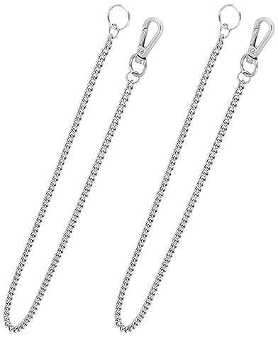 Tadipri 2X Portachiavi A Catena Lunga 50 Cm Per Portafogli, Catena Per Pantaloni In Acciaio Inox, Catena A Maglie Argentate Per Uomo E Donna, Con Moschettone E Anello