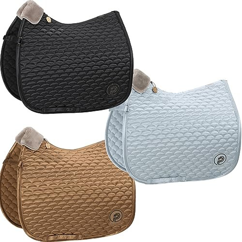 Eskadron Schabracke Sattelunterlage Platinum Satin Cloud PowderBlue Cognac Black, Größe:Pony Dressur (PD), Farbe:Powder Blue