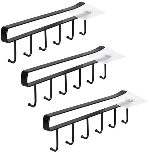 Winlauyet 3pcs Versatile Iron Under-Shelf Cup Mug Holder - Space-Saving Kitchen Organizer for Mugs, Utensils, and Accessories with 4 Self-Adhesive Screws (Black)
