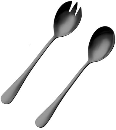 Ryaupy Set di Posate per Insalata, cucchiaini e forchette in Acciaio Inox, per Insalata o Pasta, Colore: Nero