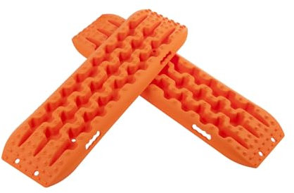 GYMAX 2 Stück Sandbleche Anfahrhilfe, Offroad Traktionsmatte für Sand, Schlamm & Schnee, Recovery Board Offroad Tracks, 10 T, Reifenleiter für Wohnmobil, PKW & LKW (Orange, 107 x 31 x 7 cm)