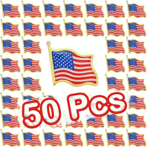 50 Pcs American Flag Pin, American Flag Lapel Pins, Waving USA Flag Pins, Safety Pins for Hats Backpacks Clothes, Patriotic Jewelry for Women Men