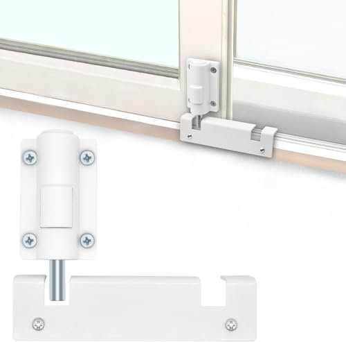 TPard Patio Sliding Glass Door Security Lock/Bolt, Rail-Childproof Safety Window Locks for Any Slide Doors and Windows, Install on The Top Bottom Foot Kick Lock White 2PC