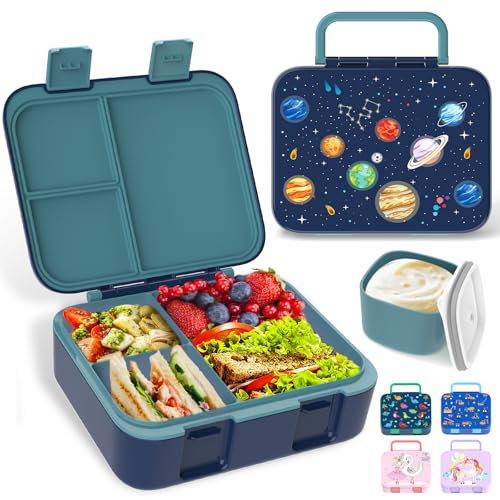 Anyiner Kinder Lunch Box, Planet Bento Box auslaufsicher mit Multi-Fächern – Jausenbox für Kindergarten und Schule Snackbox für Jungen Mädchen Kinder (Dunkelblau Planet)