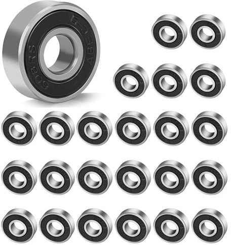 Rodamientos de Bolas, 24 Unidades 608 RS Rodamiento de Bolas, Rodamiento de Bolas de Acero al Carbono, Rodamiento Rígido de Bolas Miniatura de Doble Blindaje, para Monopatín, Patines, Negro