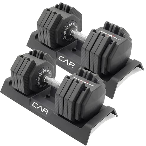 CAP Barbell 55 lb Pair of Adjustable Dumbbells with Full Rotation Chrome Handle