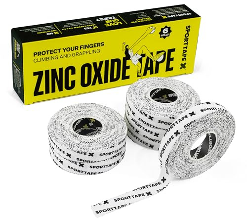 6 Rotoli SPORTTAPE Finger Tape 1,25cm x 13m | Nastro Rigido per Pugilato, Dita, Nocche, Polso | Nastro Zinc Oxide Sportivo per BJJ, Arrampicata, Palestra, Infortuni Sportivi, Medicazione Mano