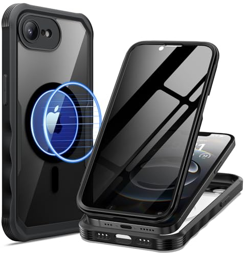 seacosmo Cover per iPhone 16e / 17e Privacy Magnetica, Compatibile con Magsafe, Antispy Schermo Integrata in Vetro Temperato, Protezione Fotocamera, Custodia 360 Gradi Antishock Fronte Retro - Nero