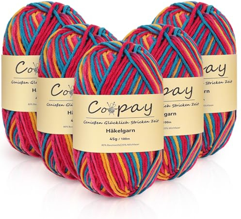 Coopay 5 Gomitoli di Filato per Maglieria Sfumato, 225 g, Filato per Uncinetto Morbido Multicolore, 5 capi di Lana per Uncinetto, Gomitoli Lana per Vestiti per Sciarpe, Calzini - Blu Rosa Giallo
