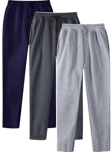 DUHENWU Pack de 3 pantalones de chándal para hombre, pantalones de chándal baggy largos, pantalones de entrenamiento de corte amplio, sweatpants grises con cintura elástica, pantalones casuales con