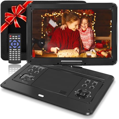 Reproductor de DVD portátil de 16.9 pulgadas, batería recargable de 6 horas, pantalla giratoria de 14.1 pulgadas con soporte para reposacabezas de coche, reproductor de DVD para coche, compatible con