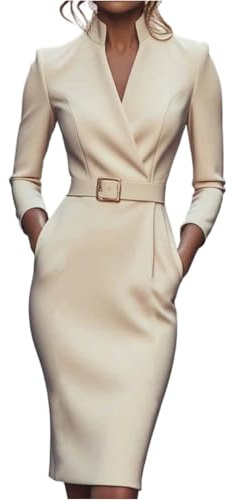 Genérico Vestidos De Fiesta Mujer Elegantes Vestido Invitada Boda Casual Ropa Cortos Moda Disfraz Otoño Pantalones Christmas Sudadera Elegante 2#Beis XL 2025