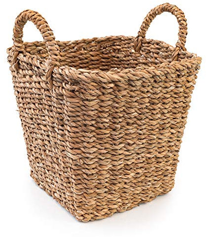 ASK Hogla Flechtkorb mit Griffe eckig Seegras Korb geflochten Aufbewahrungskorb Henkel Fair Trade (25cm)