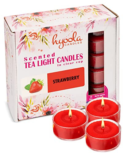 Hyoola Scented Tealight Candles - Clear Cup - Strawberry Scented Tealights Candles - 6 Hour Burn Time - 15 Pack - European Made