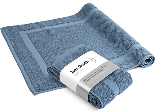 herzbach home Badvorleger Set 100% Baumwolle | Duschvorleger | 1.000 g/m² | Saugfähig | Waschbar (Blau, 50 x 80 cm 2er Pack)