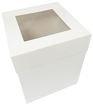 The Cake Decorating Co. Tall Cake Box with Window - 16 x 16 x 11.8 Extra Tall White Cake Box with Lid - For Safety Carrying and Transporting Large Cakes, including Birthday and Wedding Cakes
