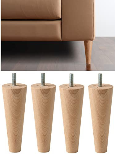 IPEA 4 Patas para Muebles y sofás de Madera Altura 16 CM – Fabricado en Italia – Juego de 4 Patas de Madera en Bruto con Forma de Cono para Armarios y Sillones – 160 mm – Color Natural