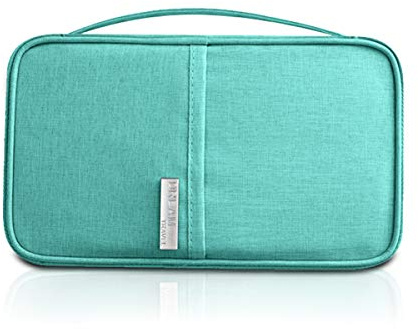 PORRASSO Travel Passport Holder Family Wallet Document Organizer for Ticket Credit Card Blocking Large Multi-Purpose Purse Wristlet for Women Men Waterproof Blue