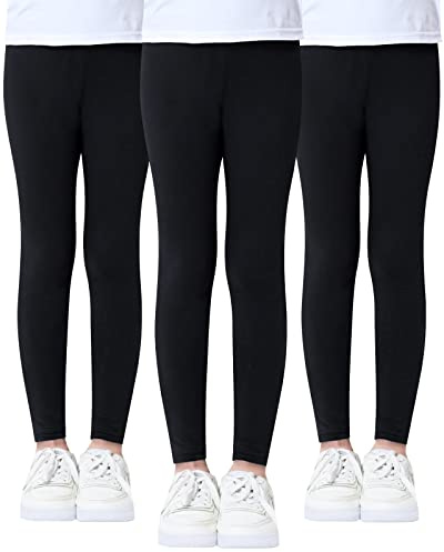 Domee Mädchen Leggings Lang Hosen Baumwoll Einfarbig 3er-Pack Schwarz 140-146 (Herstellergröße 150)