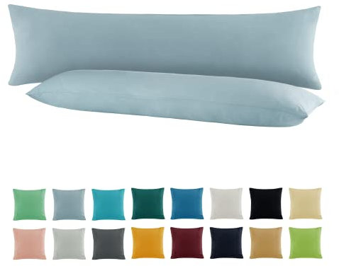 SHC by BaSaTex 2er Pack Jersey Kissenbezüge Kissenhüllen | Kopfkissenbezug aus 100% Baumwolle | 40x145 cm Seitenschläfer Kissenbezug | Farbe Rauchblau Hellblau