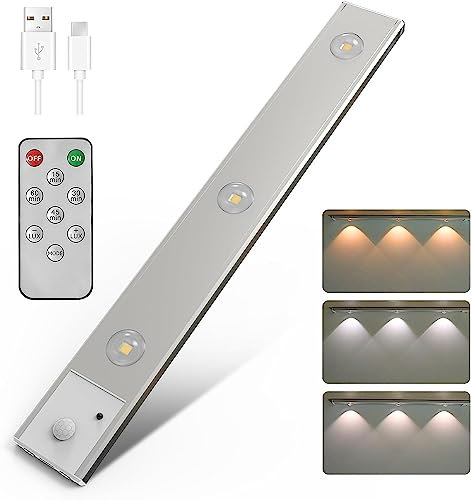 JCBAKC Luce Armadio Led Con Sensore,40CM Luce Led Sottopensile Ricaricabile,luce Notturna Sensore Movimento Con Telecomando,3 Luce Notturna Che Cambiano Colore Dimmerabile Luce Armadio Per Armadi