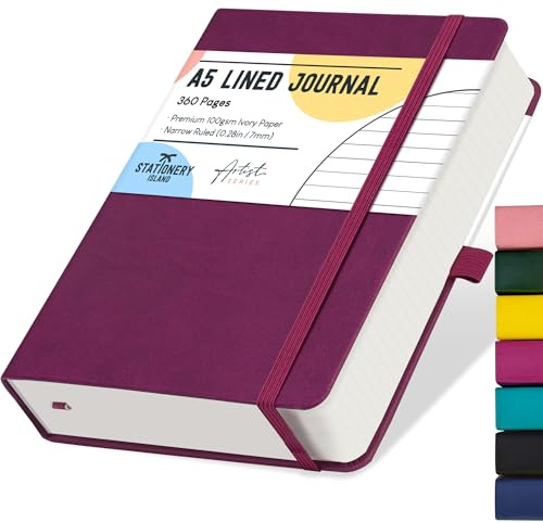 STATIONERY ISLAND Quaderno A5 Righe, 360 Pagine di Taccuino a Righe, Copertina Rigida Quaderno a Righe da 100 g/m² per Scrivere, Lavorare, Studiare, Diario