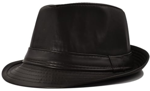 YIUPEDRFG Eleganti cappelli Fedora in pelle PU per uomo Ragazzi Viaggiatori invernali Uomo Ragazzi Cappelli per viaggiatori invernali Cappelli da esterno in finta pelle, Caffè