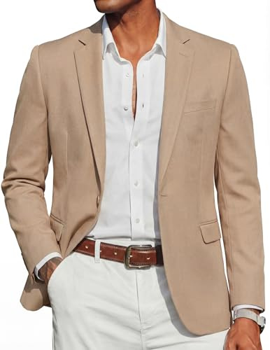 COOFANDY Lässiger Herren-Blazer, schmale Passform, Sportmäntel, ein Knopf, stilvolle Business-Anzugjacke, Khaki, M