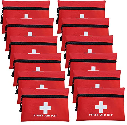 AOUTACC Lot de 12 mini trousses de premiers secours vides avec fermeture éclair pour urgence à la maison, au bureau, en voiture, en plein air, bateau, camping, randonnée (sac uniquement), Rouge, Mode