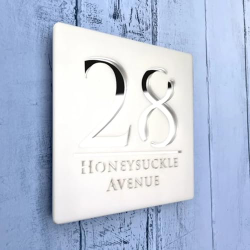 MXN Letrero de acrílico personalizado con números de casa, placa moderna con números de casa para exteriores, placa de dirección cortada con láser 3D, números decorativos de casa (blanco plateado, 25