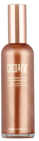 Coco & Eve Antioxidant Glow Shimmer Body Oil - Lightweight Skin Illuminator with Pearlescent Minerals, Natural Glitter, Antioxidants for Shimmering, Moisturizing and Healthy Glow (3.38 Fl Oz)