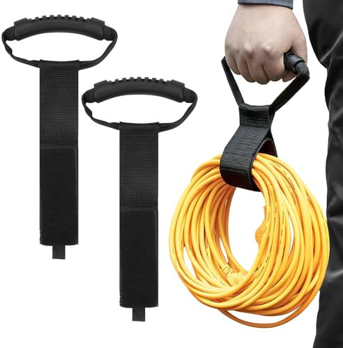 2 Pièces Organisateur de Rallonges et Tuyaux avec Sangle Robuste de 55 cm, Poignée de Transport et Support Mural, Extended Organisateur de Cable pour le Rangement des Câbles et Tuyaux dans Garage ﻿