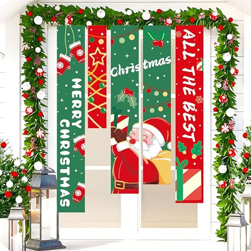 Türdeko weihnachten, Weihnachten Tür Dekoration, Frohe Banner weihnachten, Rot Grün Merry Christmas Weihnachtsmann Banner für Drinnen Draußen Zuhause Veranda Wand Hof Dekorationen