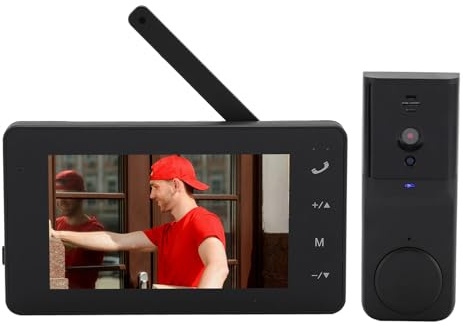 KKPLZZ Trådlös Videointercom med 1080P Videointercom med 4,3-tumsskärm 2-vägs intercom 170 graders vidvinkelobjektiv Fish Eye